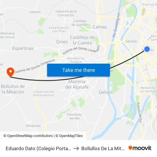 Eduardo Dato (Colegio Porta Coeli) to Bollullos De La Mitación map