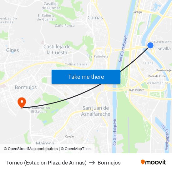 Torneo (Estacion Plaza de Armas) to Bormujos map
