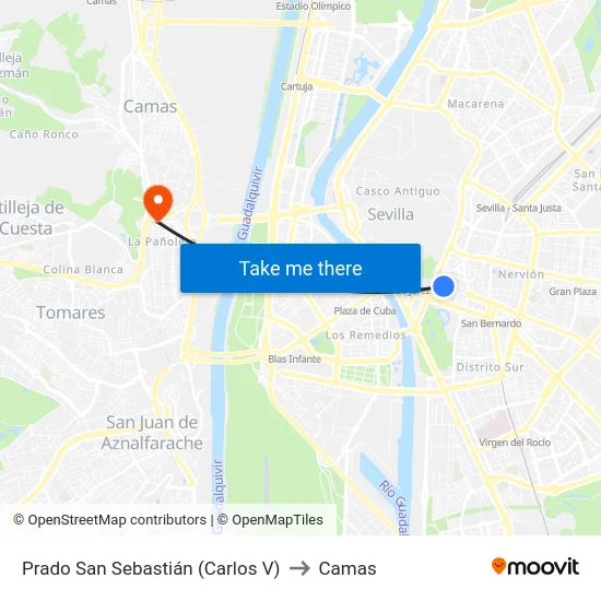Prado San Sebastián (Carlos V) to Camas map