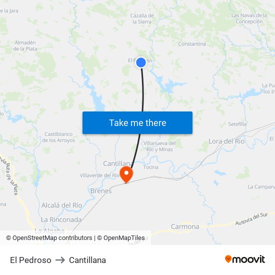 El Pedroso to Cantillana map