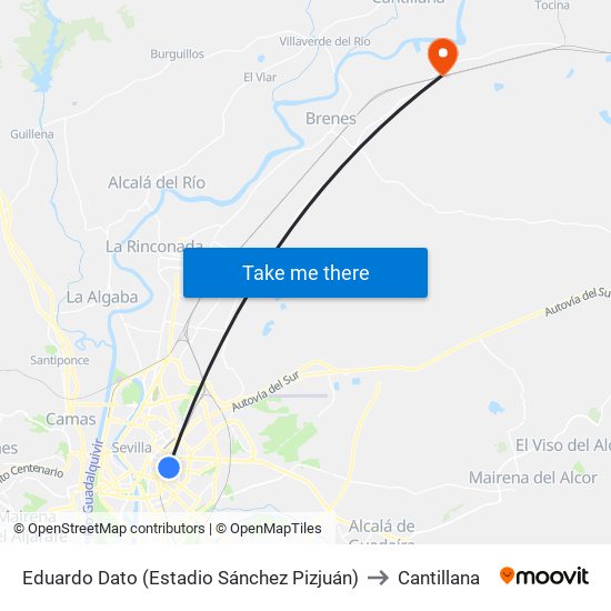 Eduardo Dato (Estadio Sánchez Pizjuán) to Cantillana map