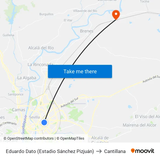 Eduardo Dato (Estadio Sánchez Pizjuán) to Cantillana map