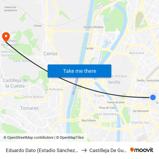 Eduardo Dato (Estadio Sánchez Pizjuán) to Castilleja De Guzmán map