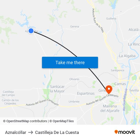 Aznalcóllar to Castilleja De La Cuesta map