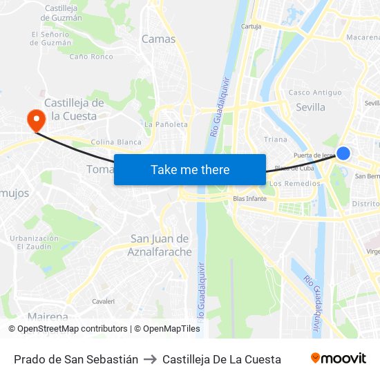 Prado de San Sebastián to Castilleja De La Cuesta map