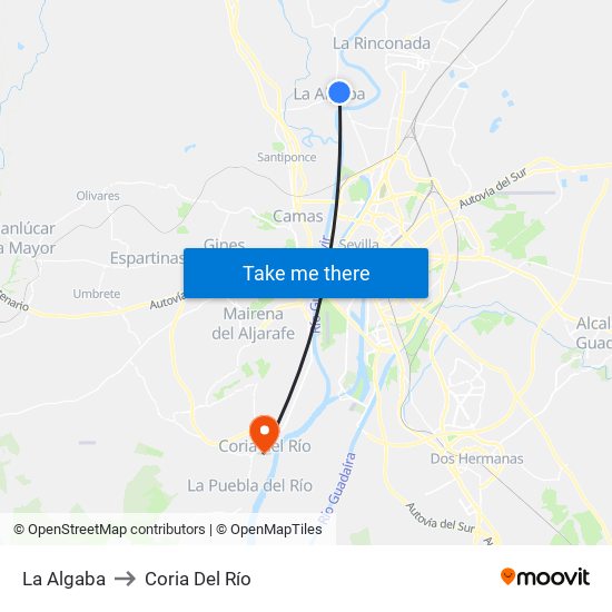 La Algaba to Coria Del Río map