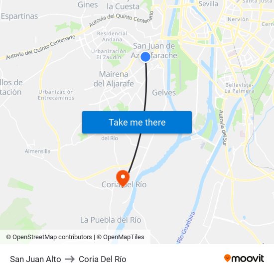 San Juan Alto to Coria Del Río map