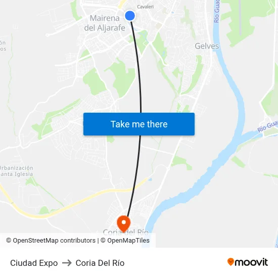 Ciudad Expo to Coria Del Río map