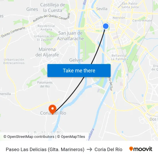 Paseo Las Delicias (Glta. Marineros) to Coria Del Río map