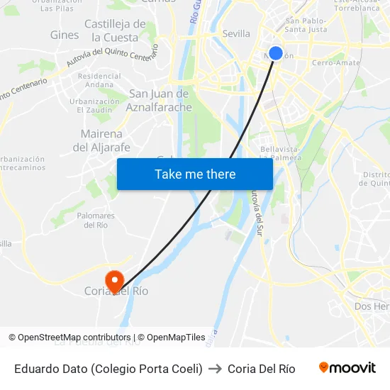 Eduardo Dato (Colegio Porta Coeli) to Coria Del Río map