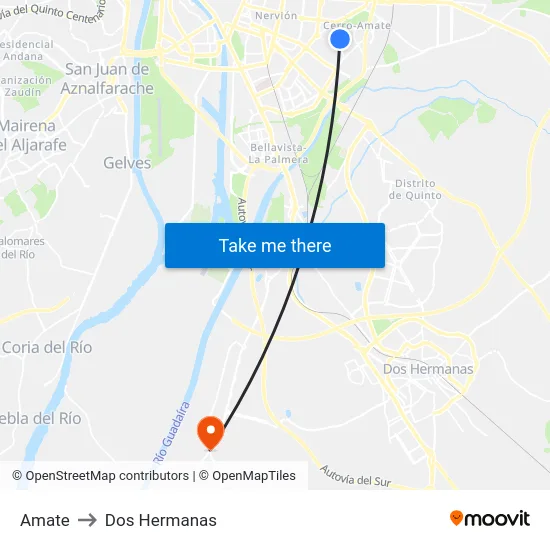 Amate to Dos Hermanas map