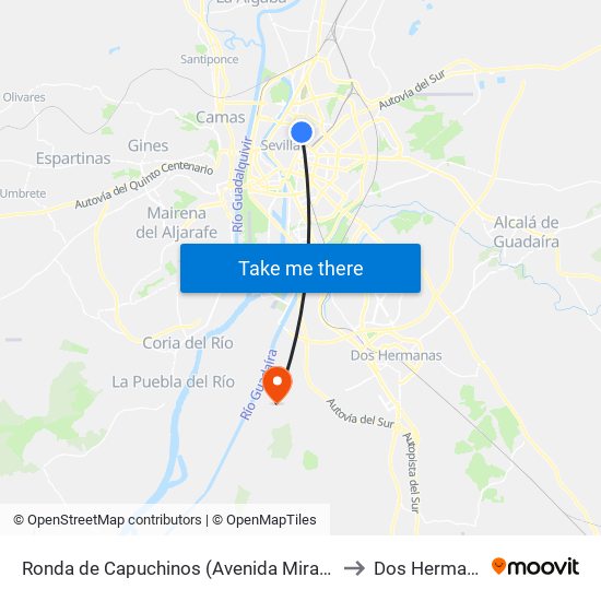 Ronda de Capuchinos (Avenida Miraflores) to Dos Hermanas map