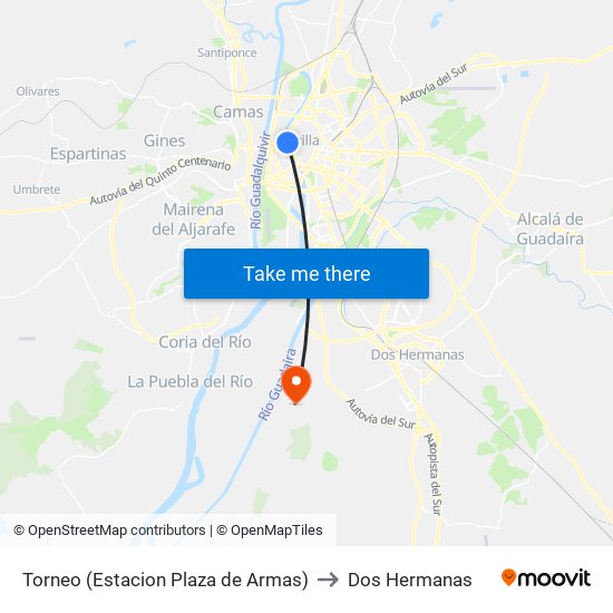 Torneo (Estacion Plaza de Armas) to Dos Hermanas map
