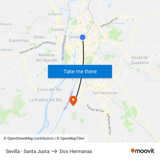 Sevilla - Santa Justa to Dos Hermanas map