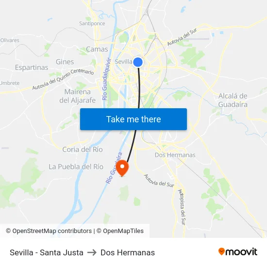 Sevilla - Santa Justa to Dos Hermanas map