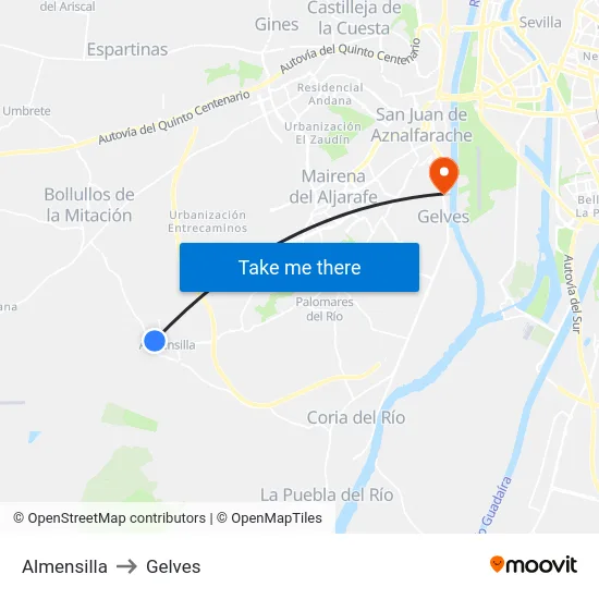 Almensilla to Gelves map