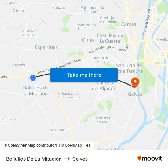 Bollullos De La Mitación to Gelves map
