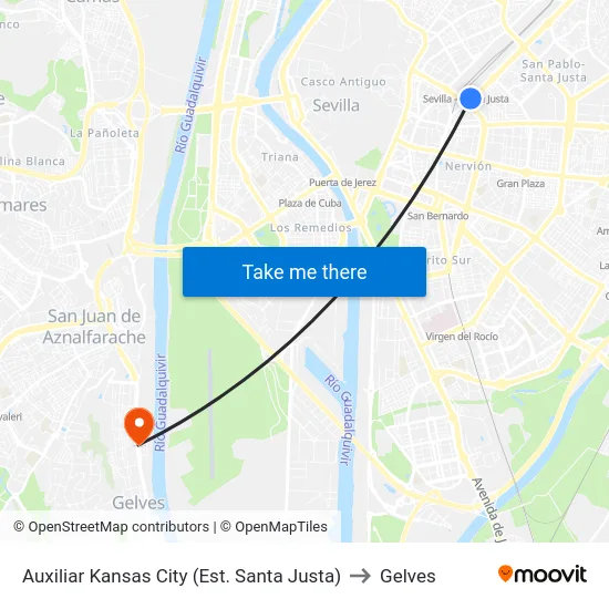 Auxiliar Kansas City (Est. Santa Justa) to Gelves map
