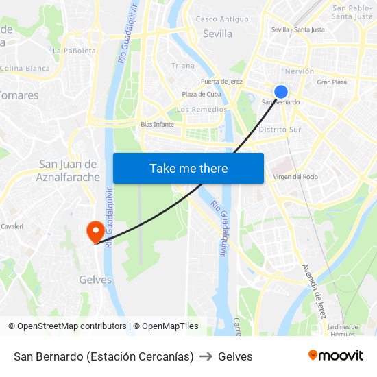 San Bernardo (Estación Cercanías) to Gelves map