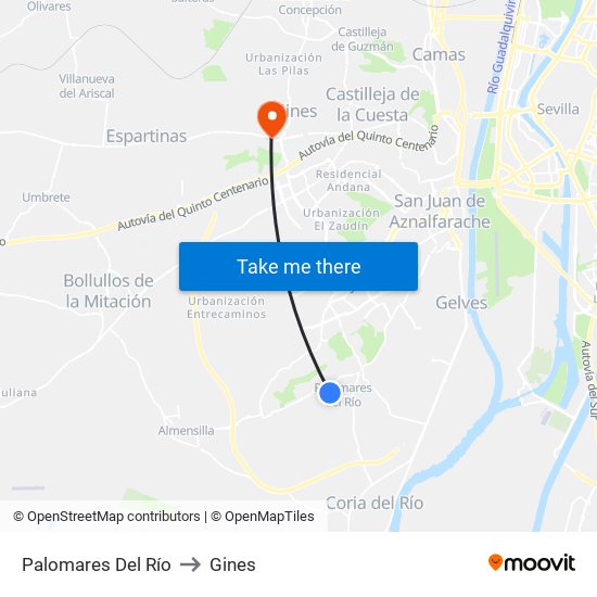 Palomares Del Río to Gines map