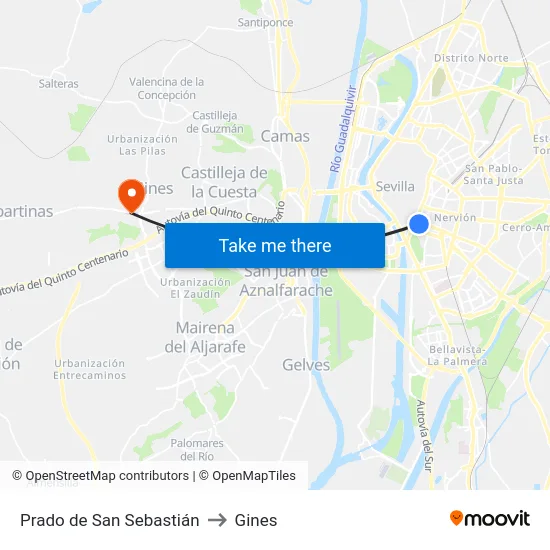 Prado de San Sebastián to Gines map