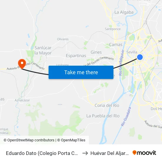 Eduardo Dato (Colegio Porta Coeli) to Huévar Del Aljarafe map