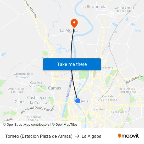 Torneo (Estacion Plaza de Armas) to La Algaba map