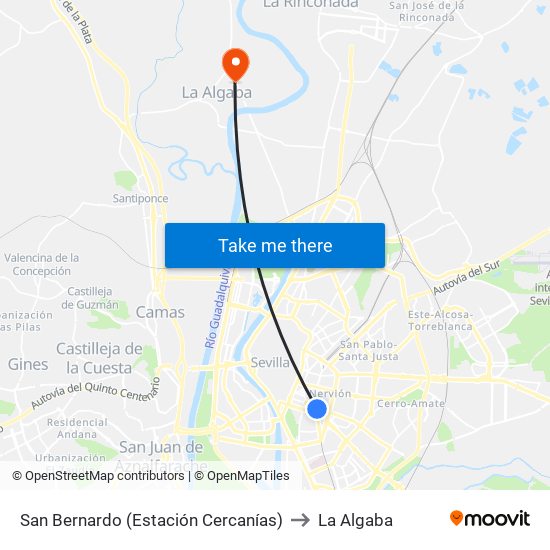 San Bernardo (Estación Cercanías) to La Algaba map