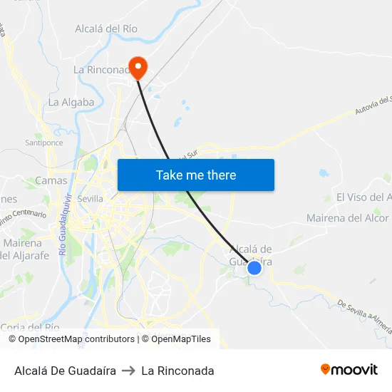 Alcalá De Guadaíra to La Rinconada map