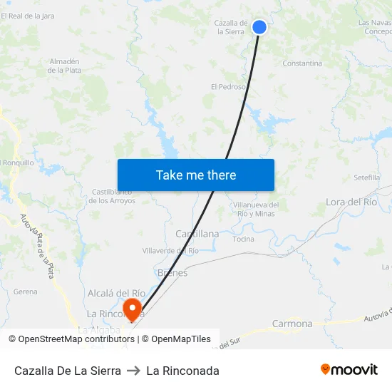 Cazalla De La Sierra to La Rinconada map