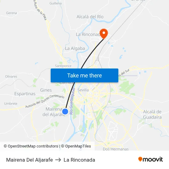 Mairena Del Aljarafe to La Rinconada map