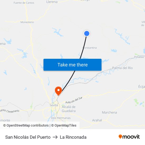 San Nicolás Del Puerto to La Rinconada map