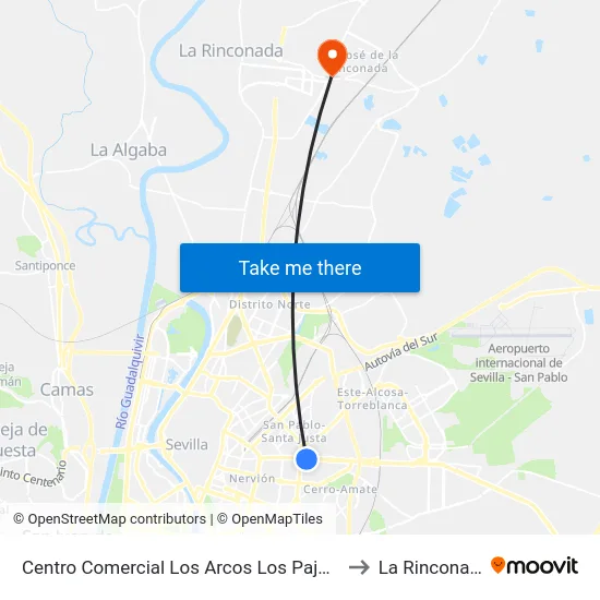 Centro Comercial Los Arcos Los Pajaritos to La Rinconada map
