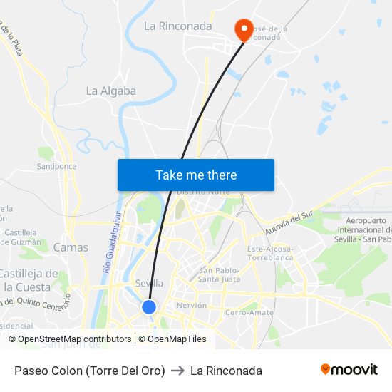 Paseo Colon (Torre Del Oro) to La Rinconada map