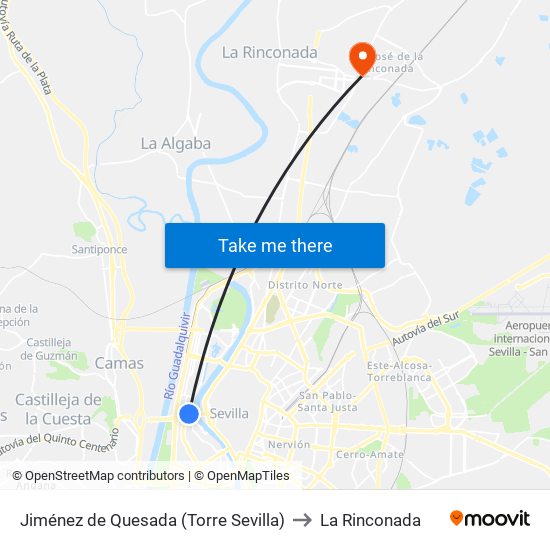 Jiménez de Quesada (Torre Sevilla) to La Rinconada map