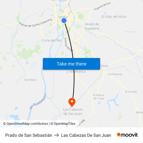 Prado de San Sebastián to Las Cabezas De San Juan map