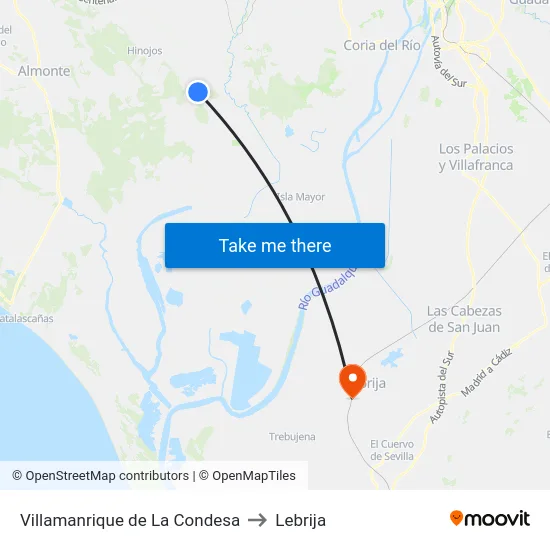 Villamanrique de La Condesa to Lebrija map