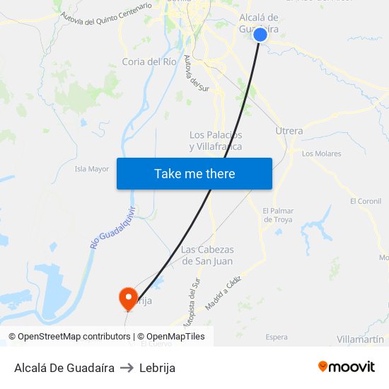 Alcalá De Guadaíra to Lebrija map