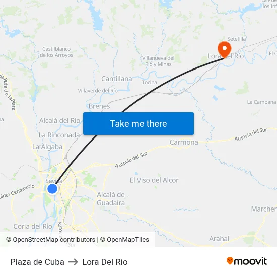 Plaza de Cuba to Lora Del Río map