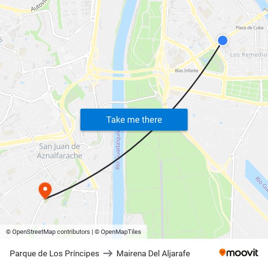 Parque de Los Príncipes to Mairena Del Aljarafe map