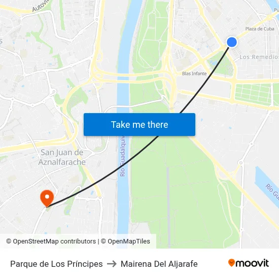 Parque de Los Príncipes to Mairena Del Aljarafe map