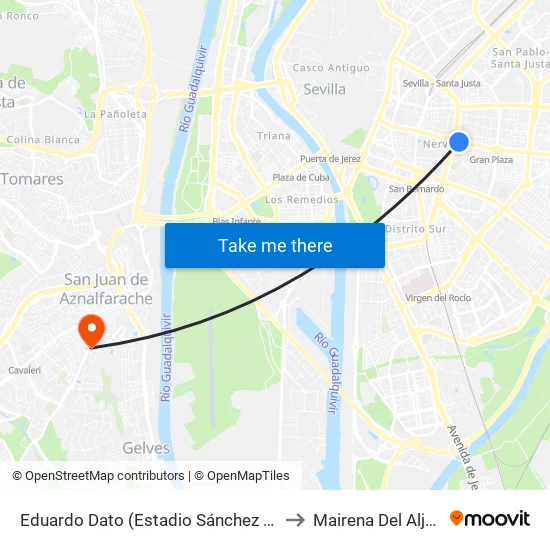 Eduardo Dato (Estadio Sánchez Pizjuán) to Mairena Del Aljarafe map