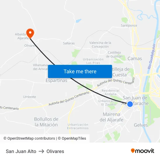 San Juan Alto to Olivares map