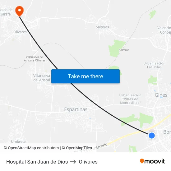 Hospital San Juan de Dios to Olivares map