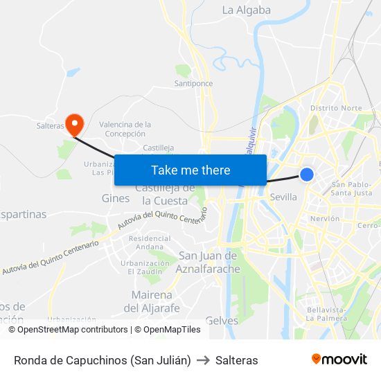 Ronda de Capuchinos (San Julián) to Salteras map