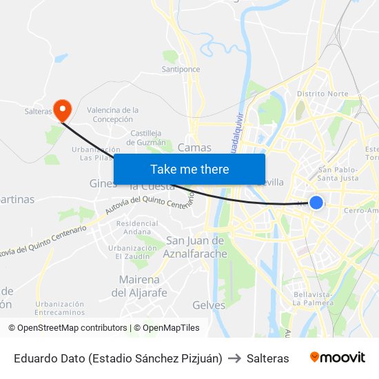 Eduardo Dato (Estadio Sánchez Pizjuán) to Salteras map
