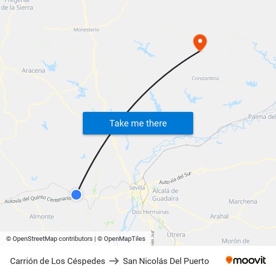 Carrión de Los Céspedes to San Nicolás Del Puerto map