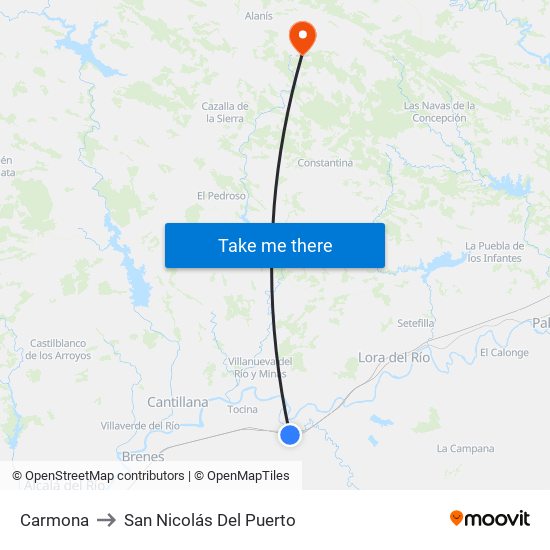 Carmona to San Nicolás Del Puerto map