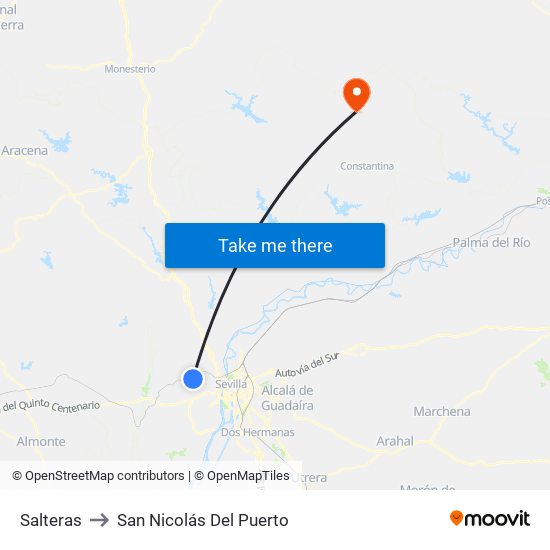 Salteras to San Nicolás Del Puerto map
