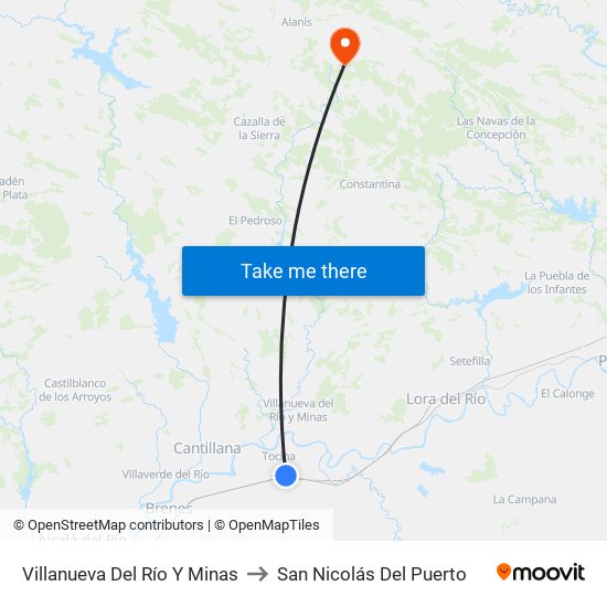 Villanueva Del Río Y Minas to San Nicolás Del Puerto map